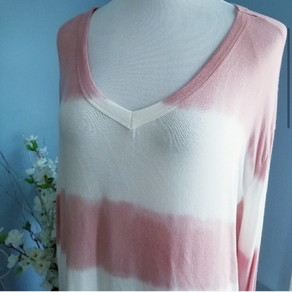 Pink and White Tie Dye Long Sleeve Shirt - Picture 3 of 4